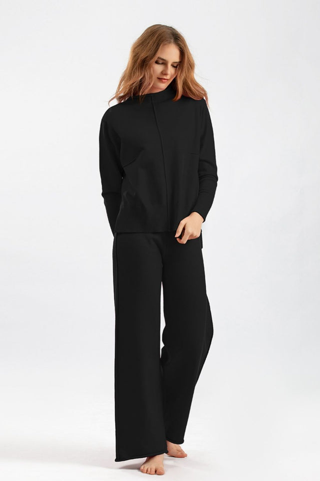 Basic Bae Mock Neck Long Sleeve Top and Pants Sweater Set Trendsi Hanalas