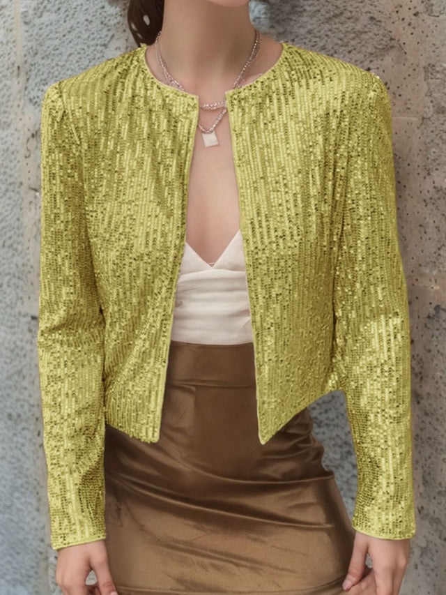 Full Size Sequin Open Front Cropped Jacket | Hanalas