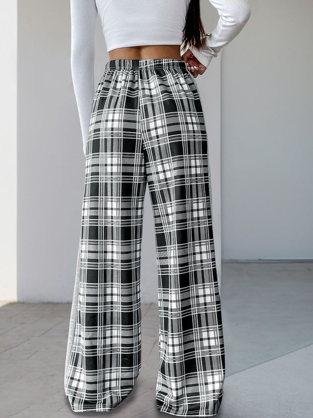 Perfee Drawstring Plaid Wide Leg Pants | Hanalas