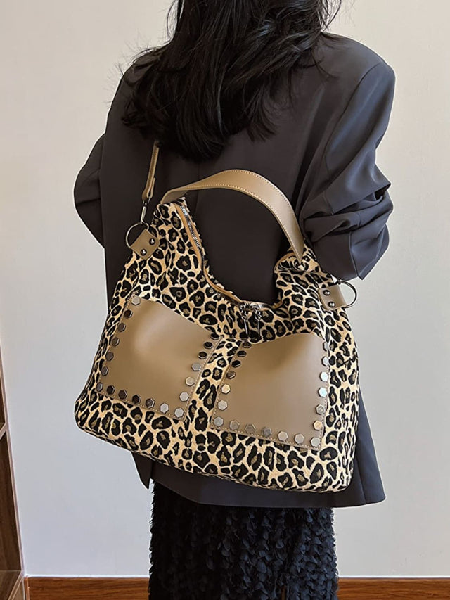 Leopard Polyester Shoulder Bag with Zippers Trendsi Hanalas