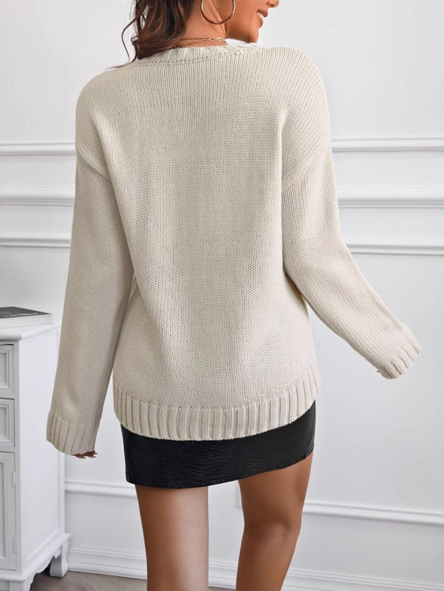 Round Neck Dropped Shoulder Sweater | Hanalas