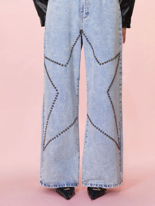 Studded Star Straight Jeans with Pockets Trendsi Hanalas