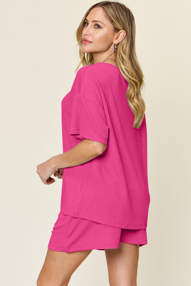 Double Take Basic style Round Neck Solid Set | Hanalas