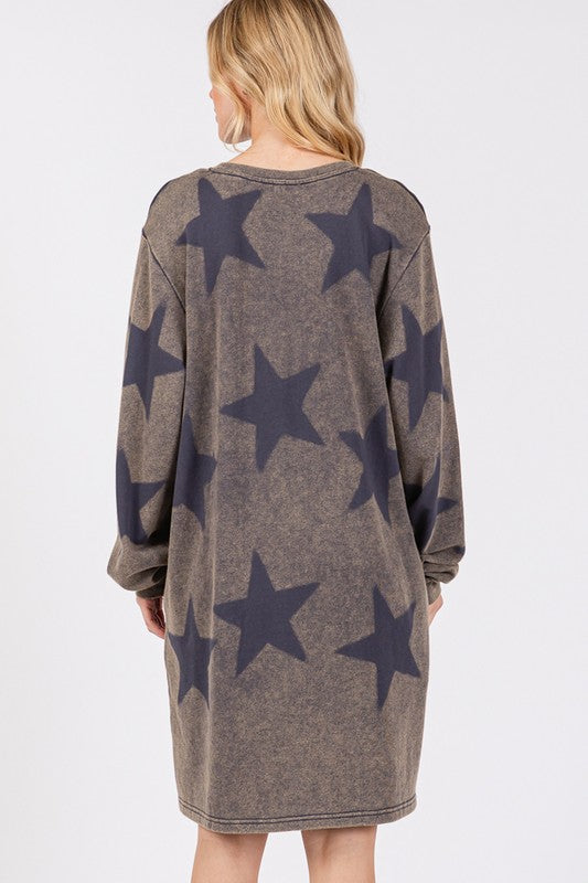 SAGE + FIG Washed Star Print Round Neck Dress | Hanalas