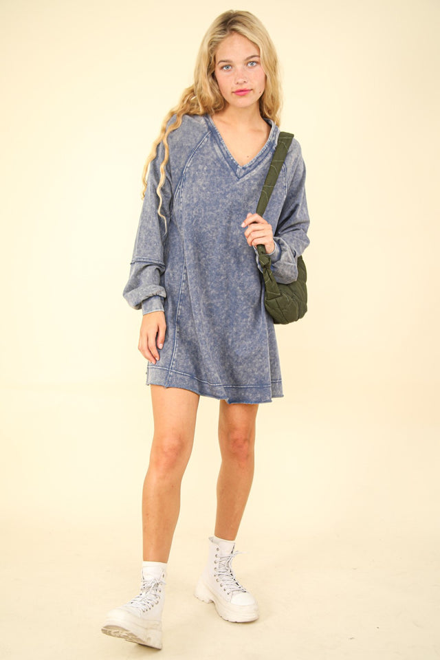 VERY J Mineral Washed Oversized A-Line Mini Dress