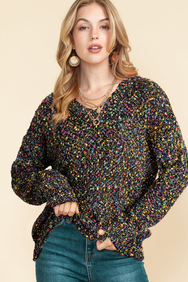 Confetti V-Neck Long Sleeve Sweater | Hanalas