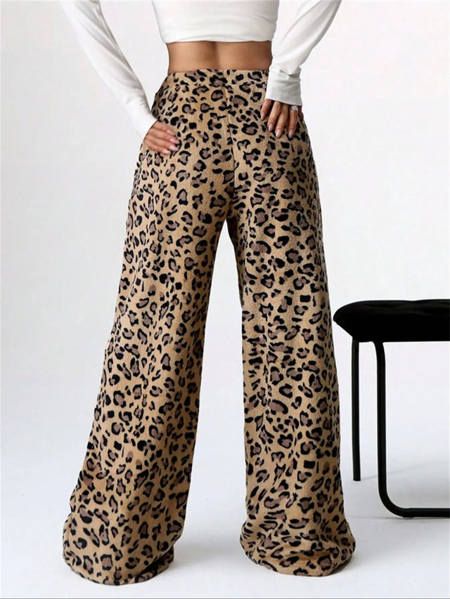 Leopard Wide Leg Plush Pants | Hanalas