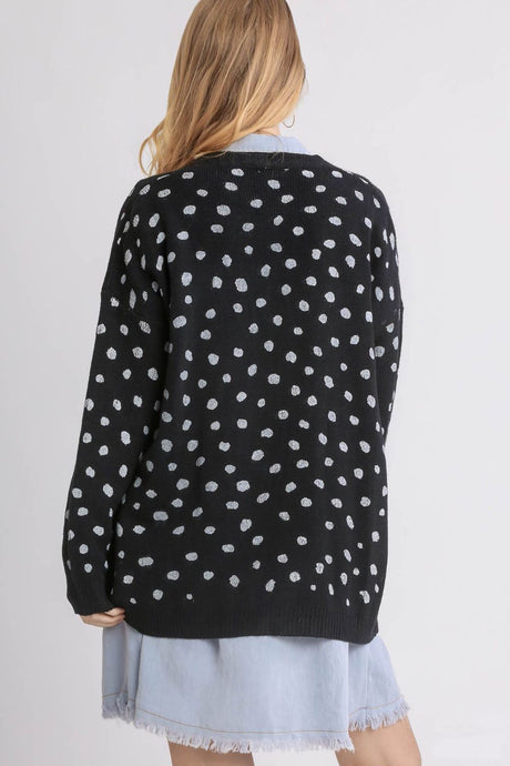 Umgee Polka Dot Open Front Drop Shoulder Cardigan | Hanalas