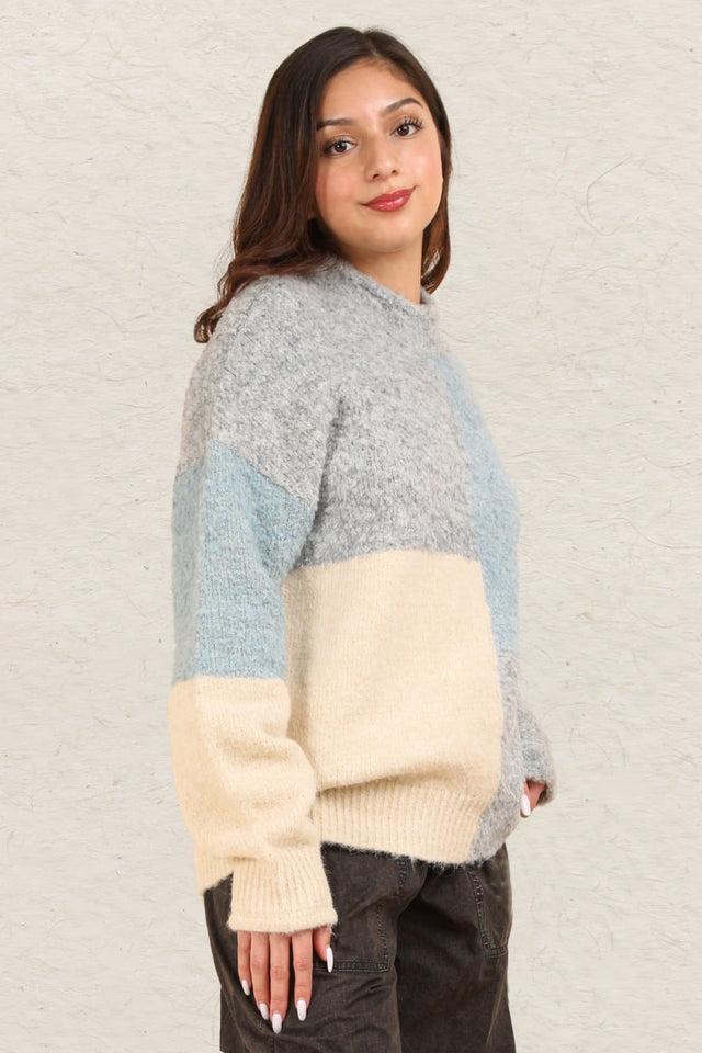 VERY J Color Block Mock Neck Drop Shoulder Sweater Trendsi Hanalas