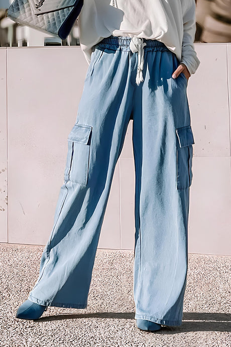 Drawstring Cargo Pocket Wide Leg Jeans | Hanalas