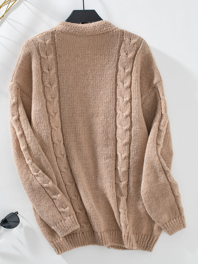 Cable-Knit Open Front Long Sleeve Cardigan Trendsi Hanalas