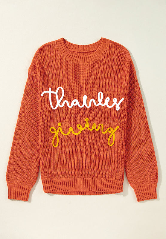 THANKS GIVING Round Neck Long Sleeve Sweater | Hanalas