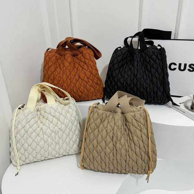 Drawstring Bubble Texture Tote Bag Trendsi Hanalas