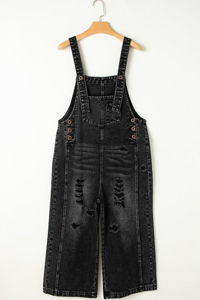 Distressed Wide Strap Denim Overalls Trendsi Hanalas