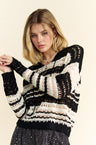 Davi & Dani Contrast Striped Crochet Drop Shoulder Knit Cover Up | Hanalas