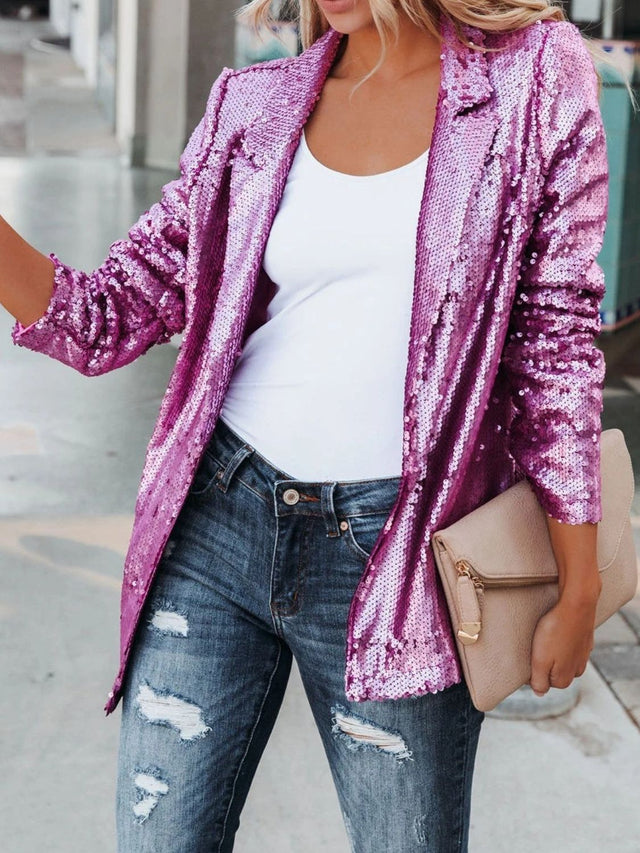 Sequin Lapel Collar Long Sleeve Blazer | Hanalas