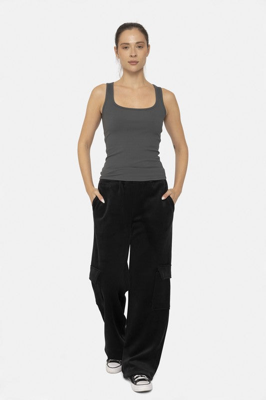 Mono B Elastic Waist Corduroy Cargo Pants | Hanalas