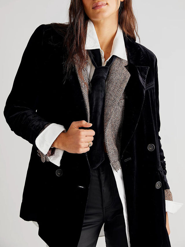 Lapel Collar Long Sleeve Blazer with Pockets | Hanalas