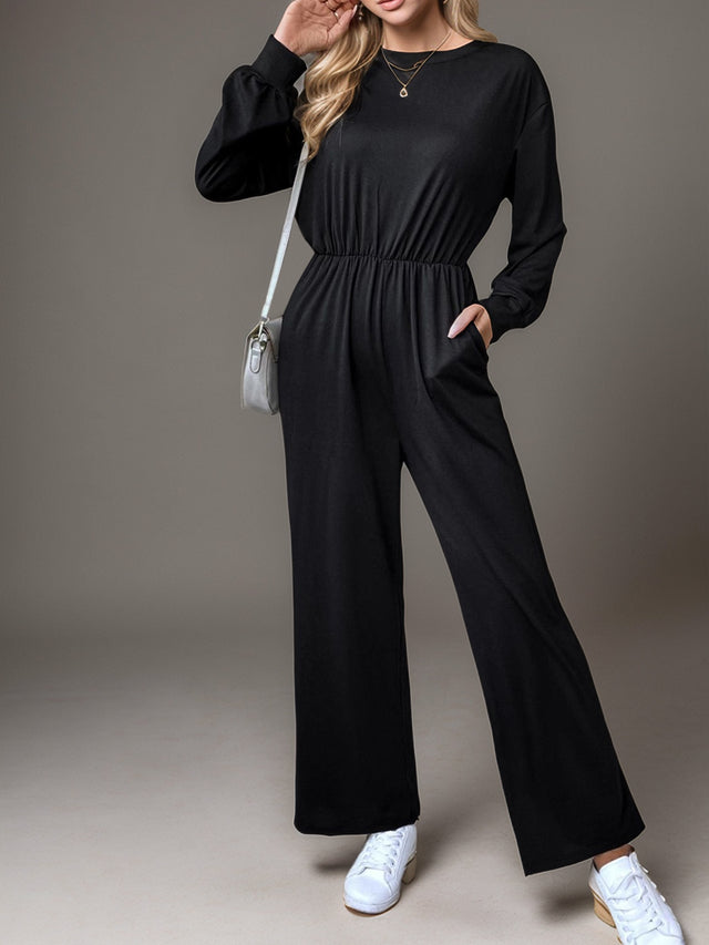 Tied Round Neck Wide Leg Jumpsuit Trendsi Hanalas