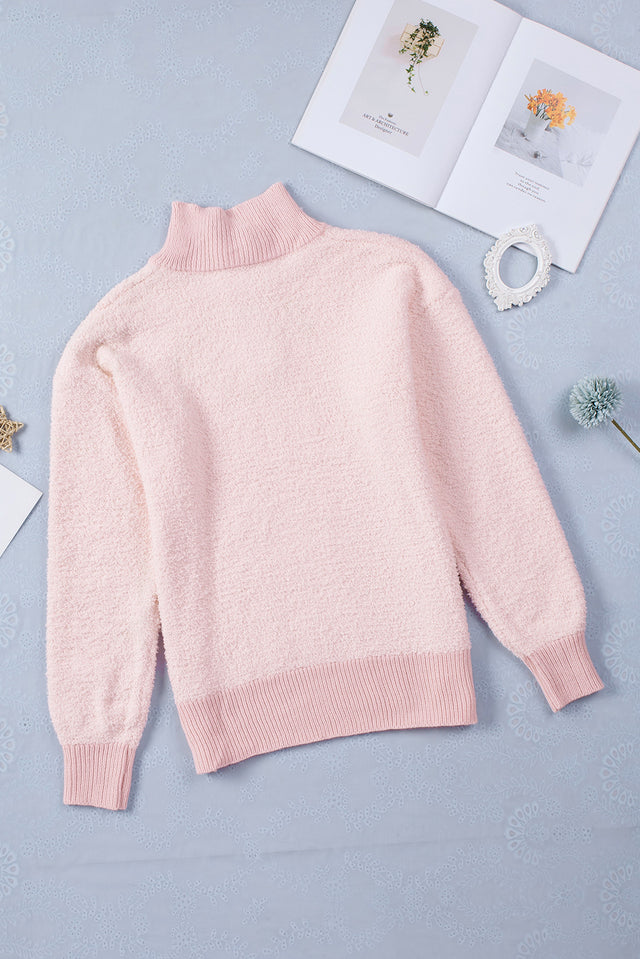 Button Detail Mock Neck Long Sleeve Sweater | Hanalas