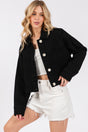 bytos Button Down Cropped Denim Jacket with Patch Pockets | Hanalas