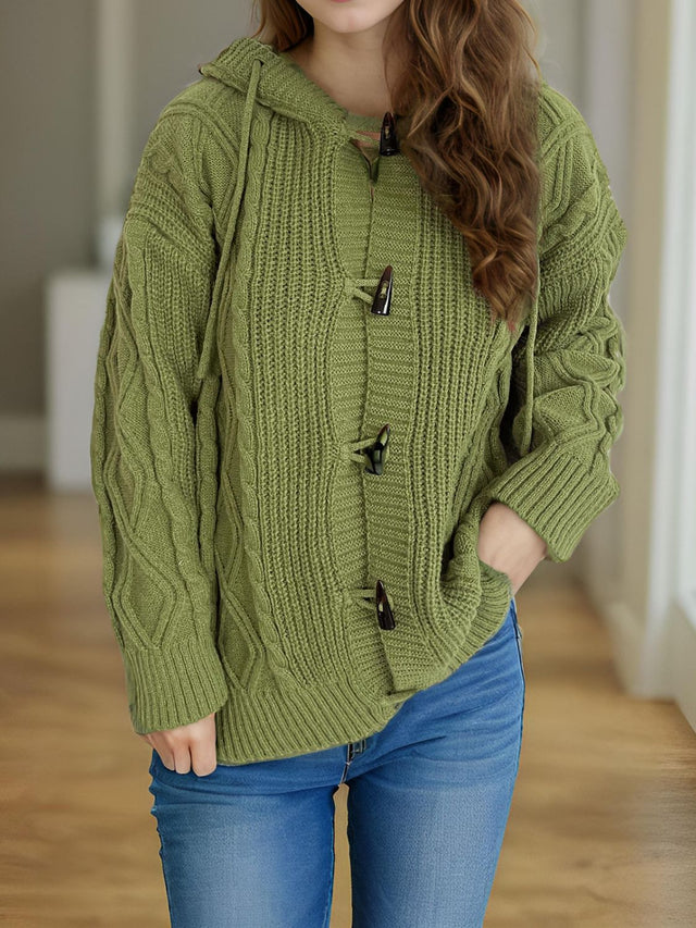 Cable-Knit Long Sleeve Hooded Cardigan Trendsi Hanalas