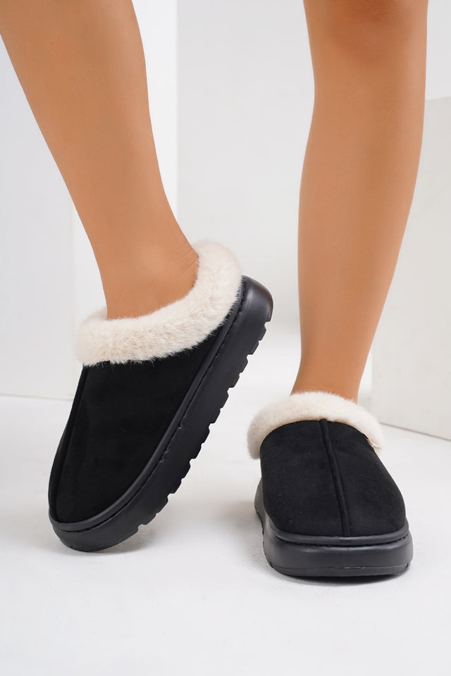 Furry Round Toe Platform Slippers | Hanalas