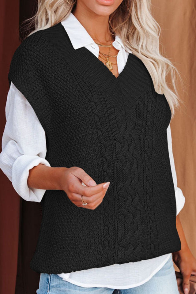 Cable-Knit V-Neck Sweater Vest | Hanalas