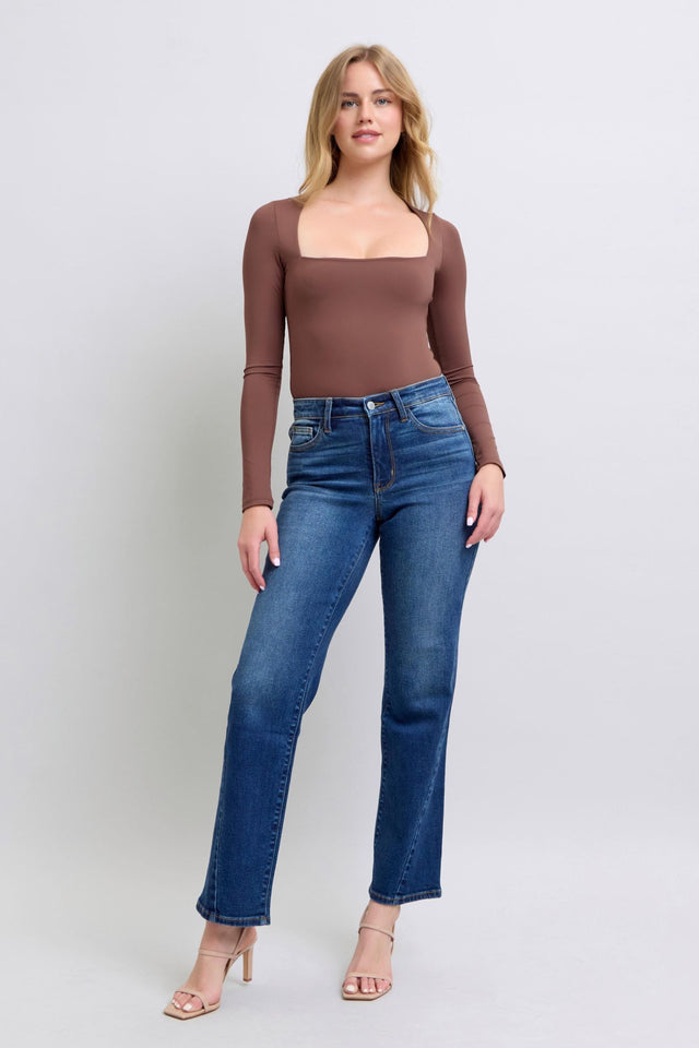 Judy Blue Full Size Side Seam Detail Straight Jeans with Pockets | Hanalas