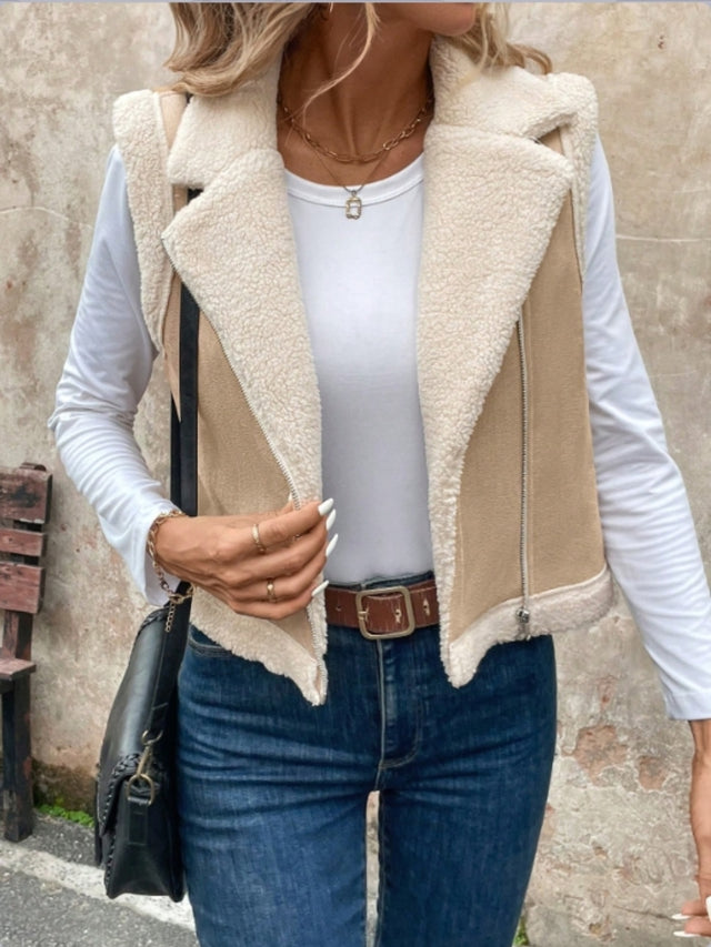 Zip Up Sherpa Vest Coat | Hanalas