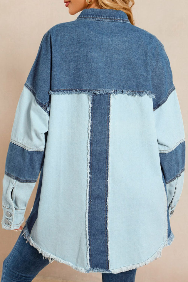 Raw Hem Color Block Denim Jacket | Hanalas