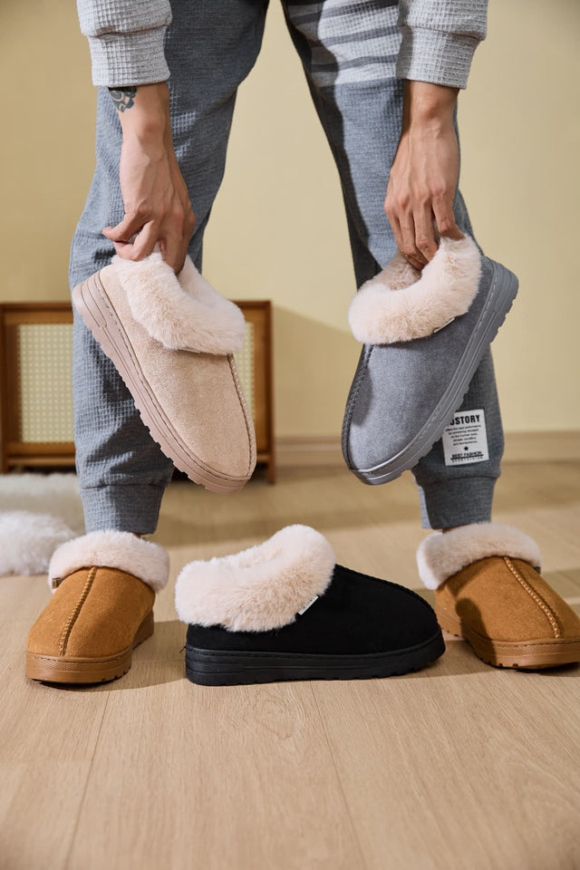 Faux Fur Round Toe Platform Slippers | Hanalas