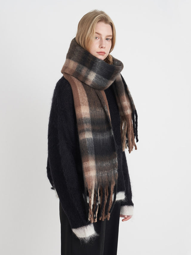 Fringe Plaid Polyester Scarf | Hanalas