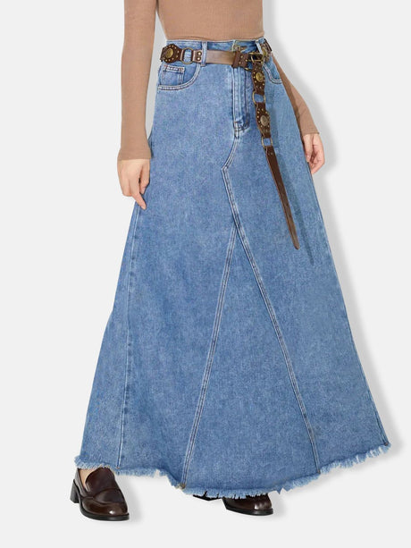 Raw Hem Maxi Denim Skirt Trendsi Hanalas