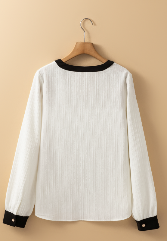 Contrast Notched Long Sleeve Blouse | Hanalas