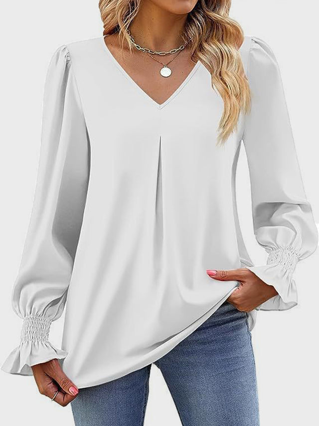 V-Neck Flounce Sleeve Top | Hanalas