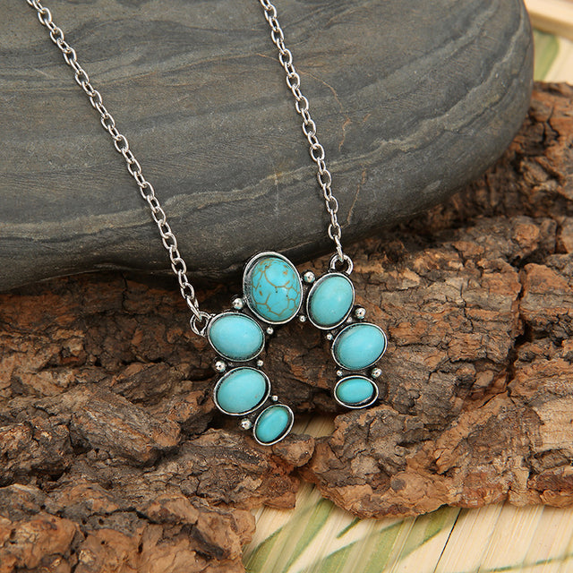 Artificial Turquoise Alloy Pendant Necklace | Hanalas