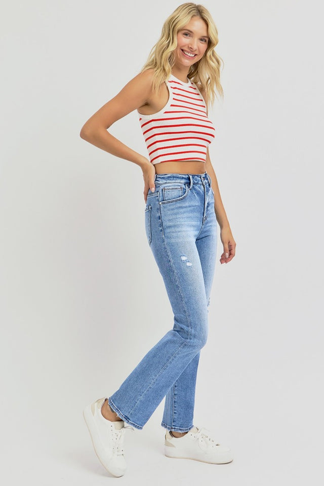 RISEN Full Size Distressed High-Rise Ankle Straight Jeans | Hanalas