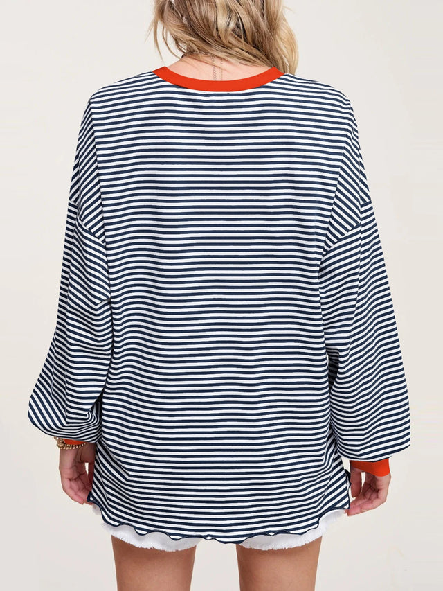 Contrast Striped Long Sleeve Sweatshirt | Hanalas