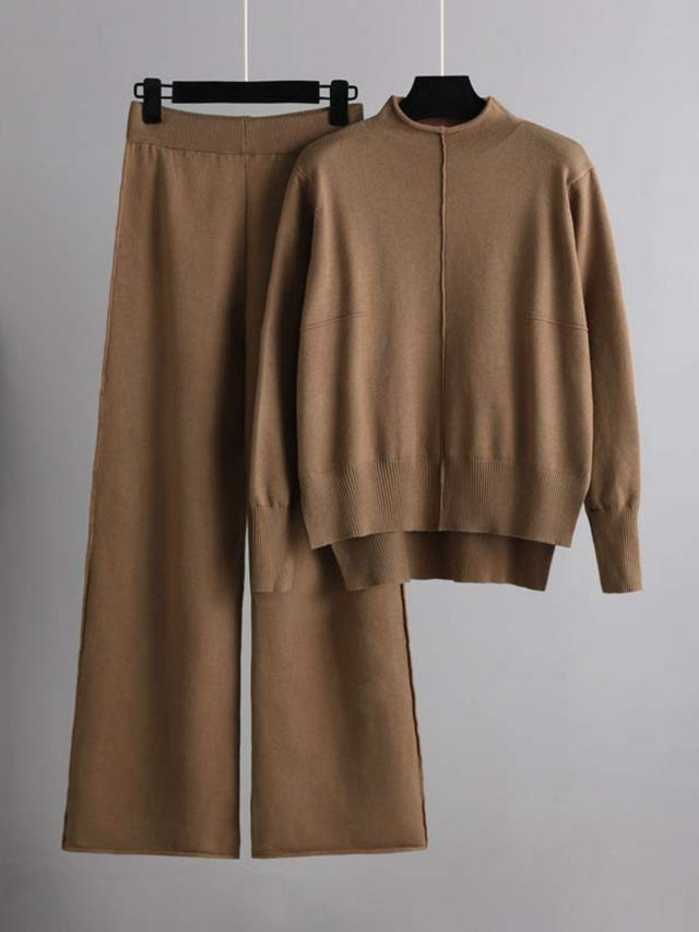 Basic Bae Mock Neck Long Sleeve Top and Pants Sweater Set Trendsi Hanalas