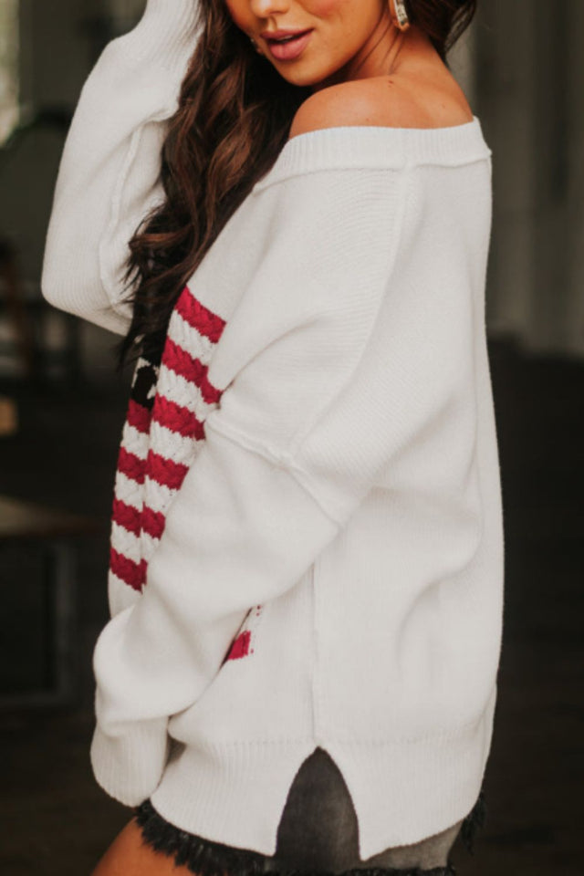 US Flag Side Slit Drop Shoulder Sweater | Hanalas