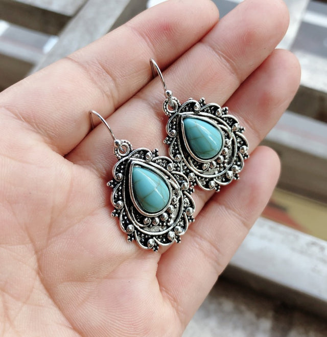 Artificial Turquoise Alloy Teardrop Dangle Earrings | Hanalas