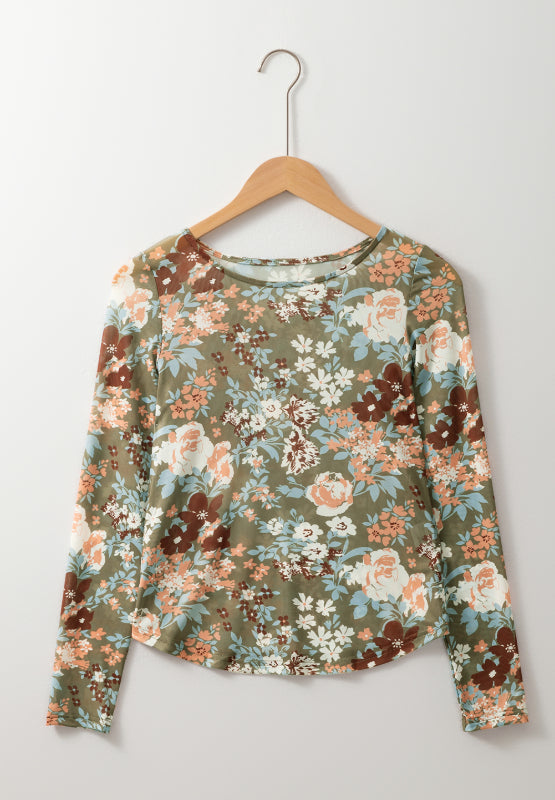 Floral Round Neck Long Sleeve T-Shirt | Hanalas