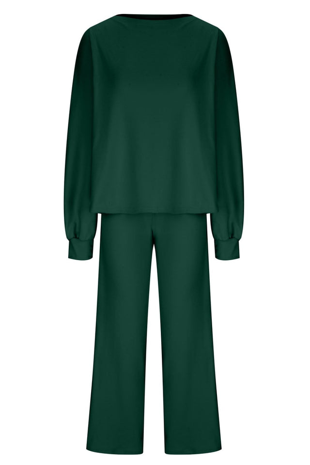 Round Neck Long Sleeve Top and Pants Set | Hanalas