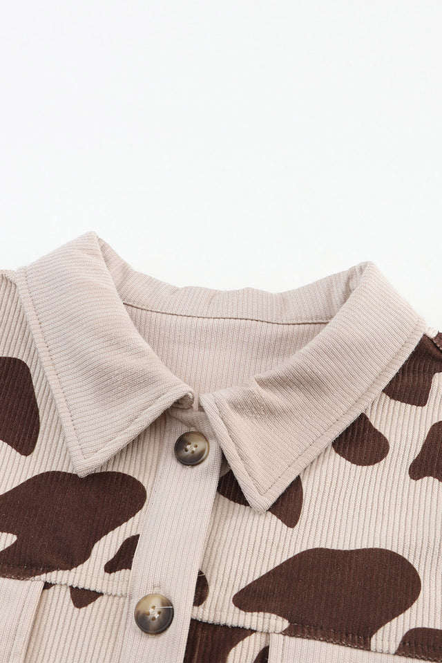 Cow Print Button Up Corduroy Shacket | Hanalas