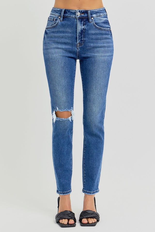 RISEN Full Size High Rise Ankle Skinny Knee Distressed Jeans | Hanalas