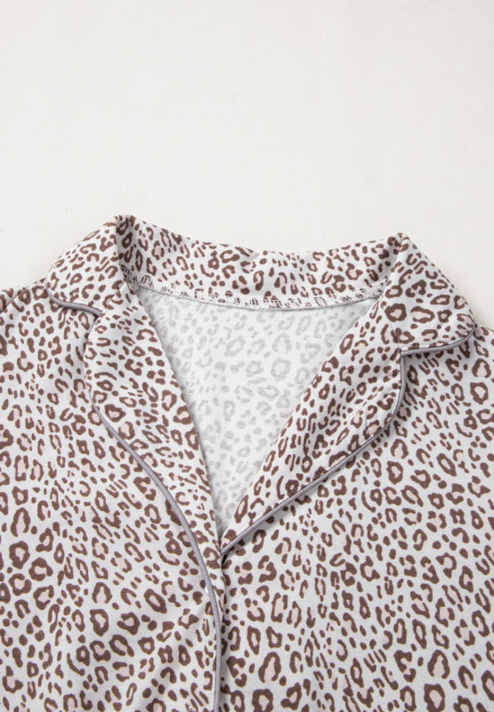 Leopard Button Down Long Sleeve Top and Pants Lounge Set | Hanalas