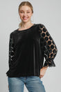 Umgee Polka Dot Lace Long Sleeve Round Neck Blouse | Hanalas