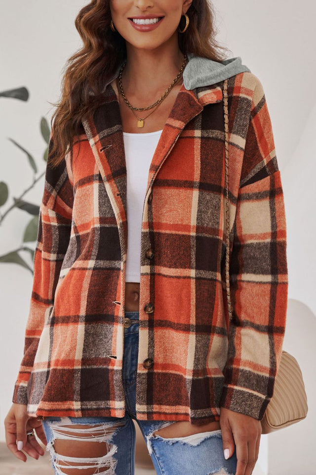 Plaid Button Up Hooded Shacket | Hanalas