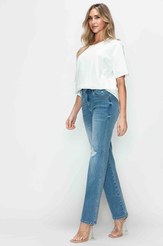 bytos Full Size Distressed High Rise Straight Jeans | Hanalas